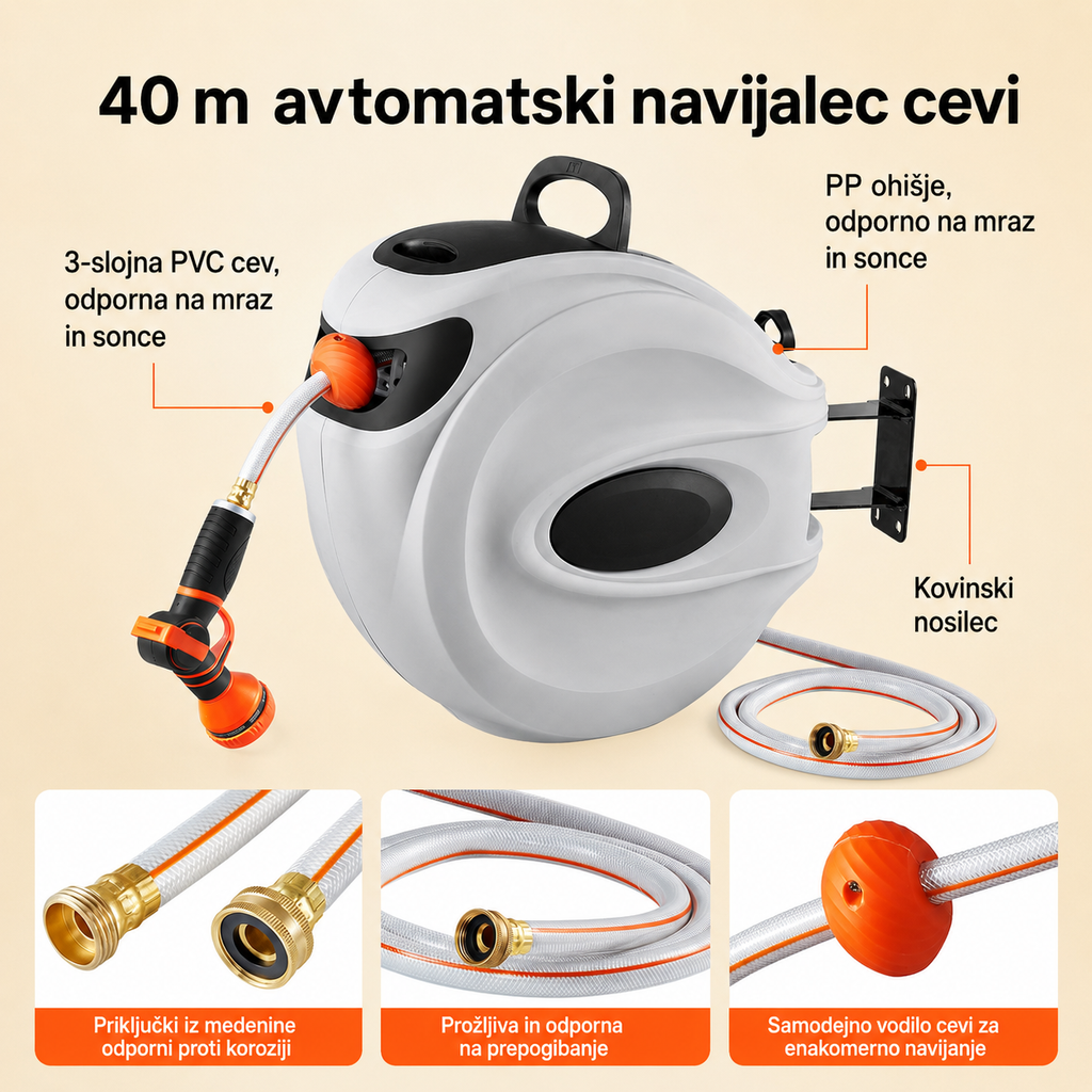 Avtomatska izvlečna cev za vodo 40m stenski navijalni boben