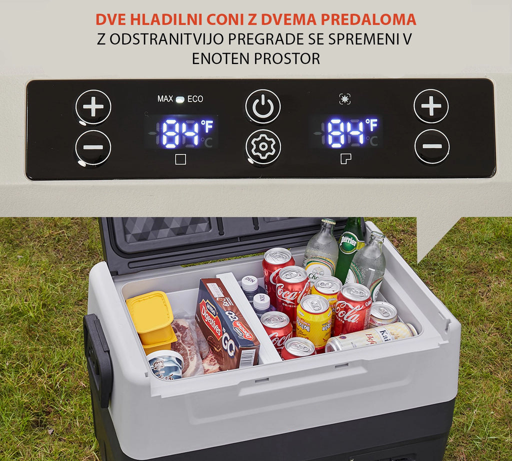 Dvoconski kompresorski hladilnik CoolBox 55L- 12V/24V/220V – za avto, kamp in dom