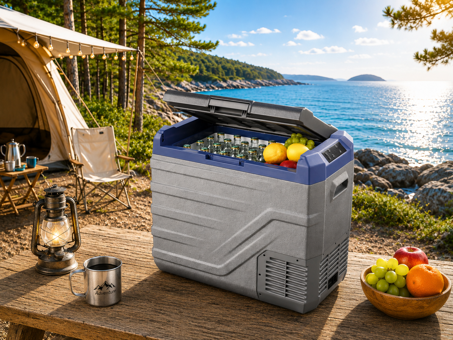 Kompresorski hladilnik 45L 12V/24V/220V – prenosni avto hladilnik do -20 °C