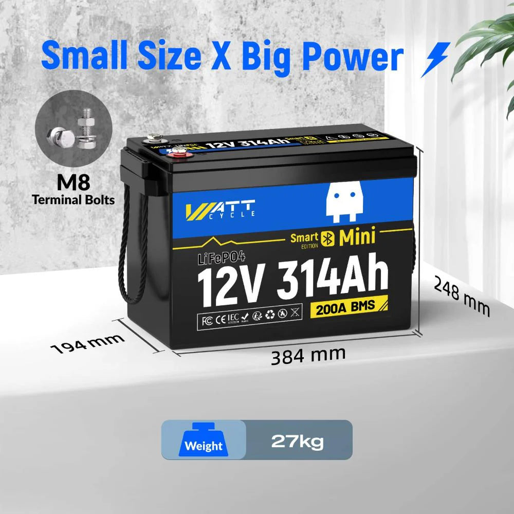 WattCycle 12V 314Ah Mini LiFePO4 baterija z Bluetoothom