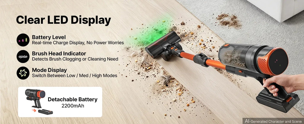 LED zaslon z indikatorji ter snemljiva baterija s kapaciteto 2200 mAh