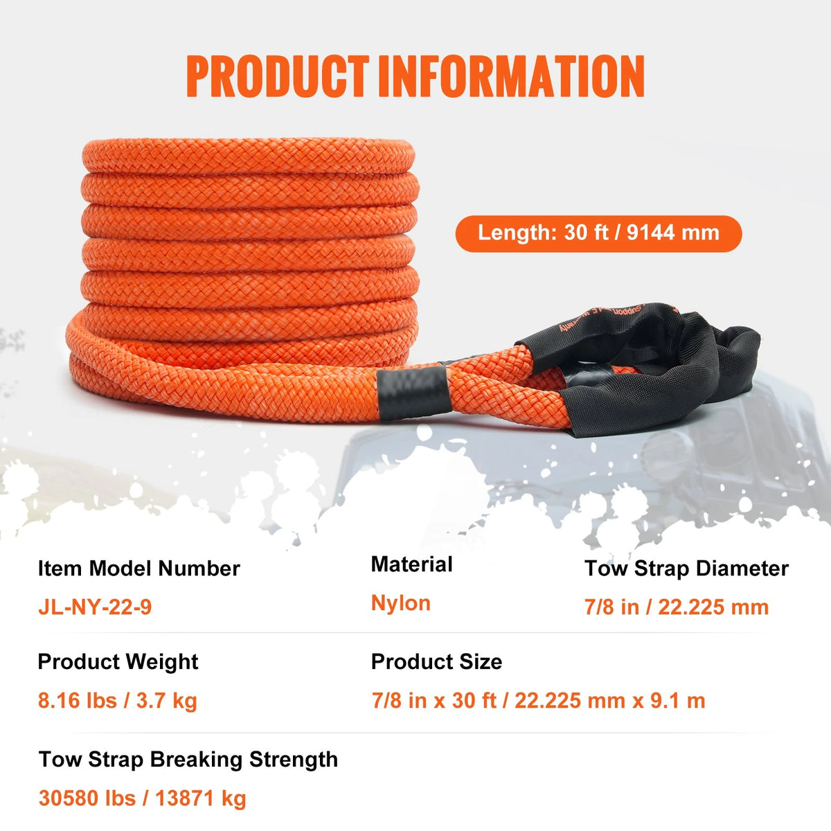Tehnična tabela modela JL-NY-22-9 s premerom, dolžino, maso in pretržno silo