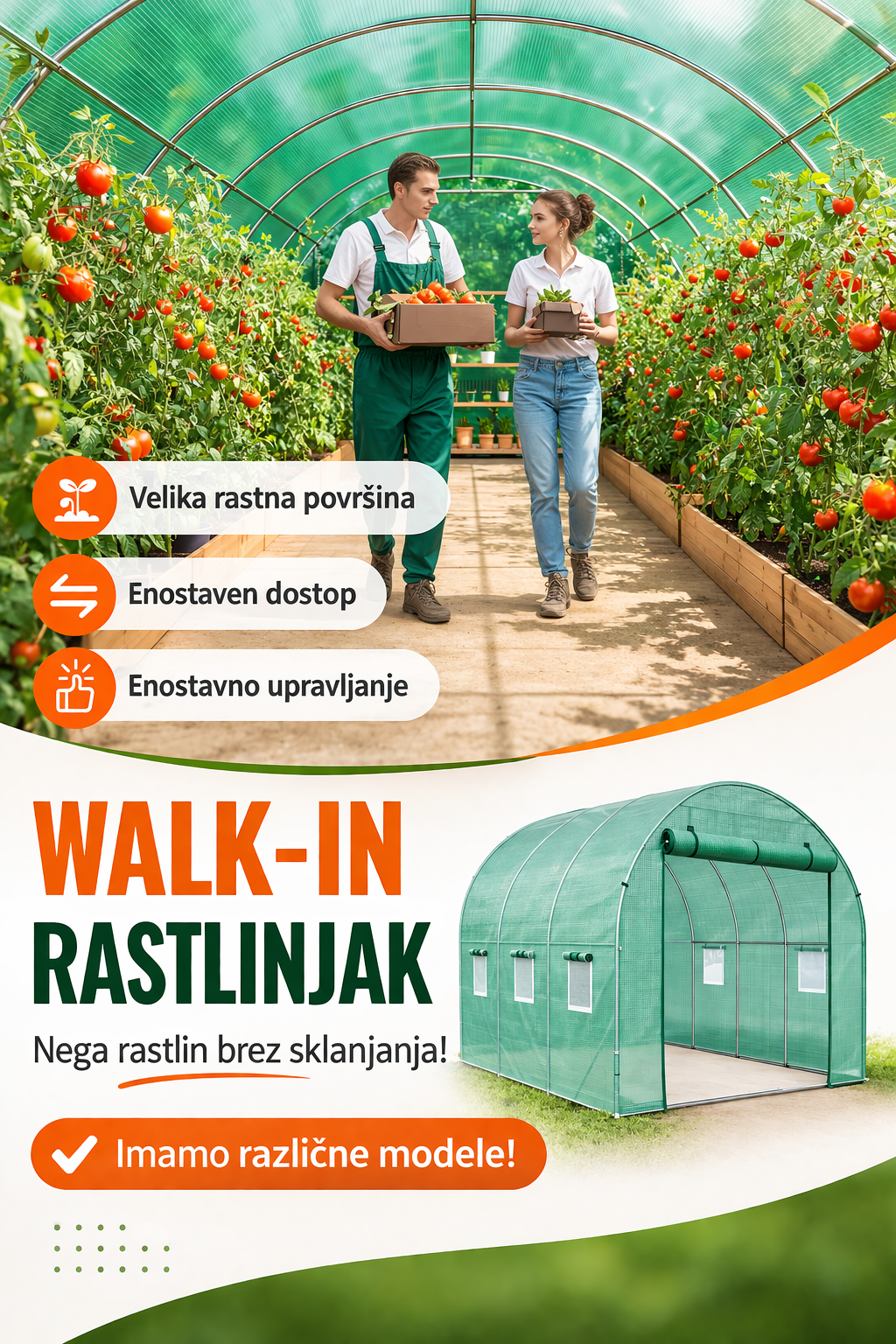 Vrtni rastlinjak 6x3x2m – kovinski rastlinjak s folijo
