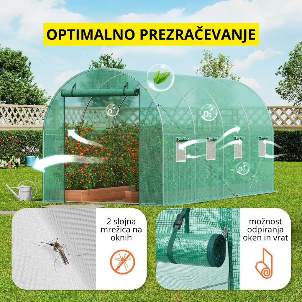 Vrtni rastlinjak 3.6 x 2 x 2m – kovinski rastlinjak s folijo