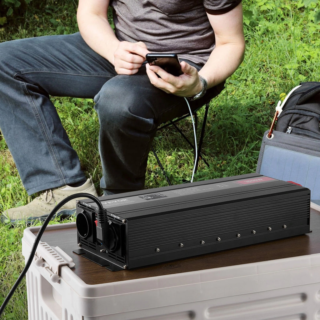 Prikaz postavitve napetostnega pretvornika ob vozilu – 3000 W