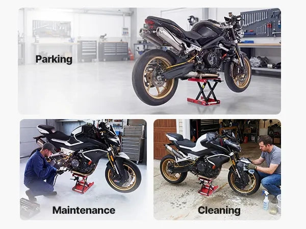 Pokončni prikaz motornega kolesa ter servisnih in čistilnih opravil