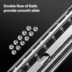 Teleskopska vodila za predale 914 mm: podrobnost krogličnega vodenja in jeklenih kroglic v prikazni grafiki.